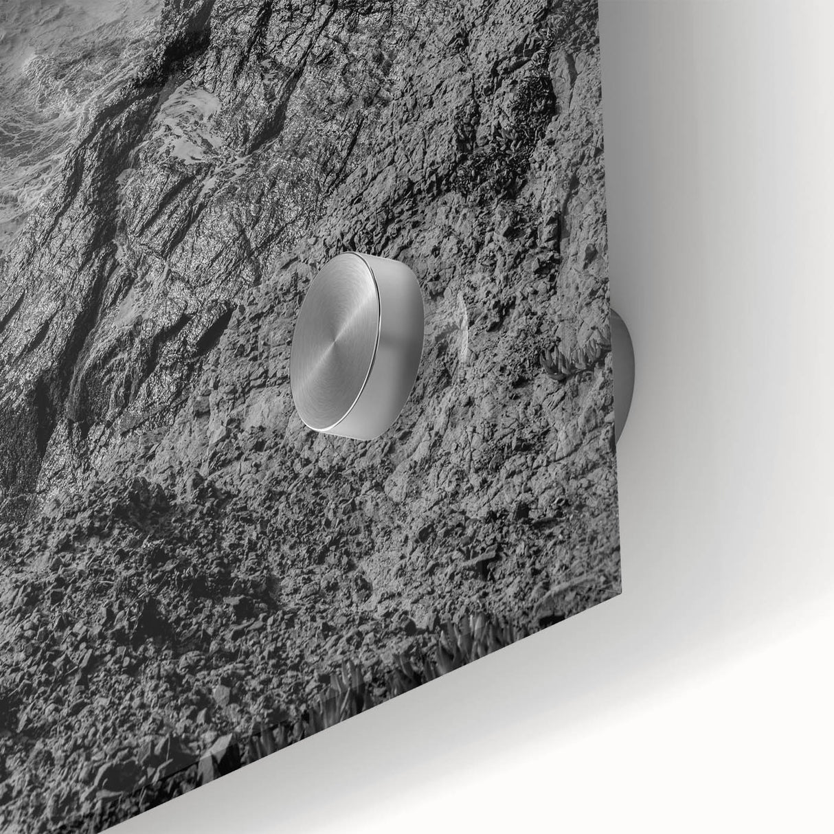 Coastal Wall Art - Black and White Ocean Waves on Rocky Shoreline Print