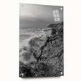 Coastal Wall Art - Black and White Ocean Waves on Rocky Shoreline Print