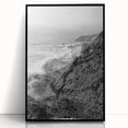 Coastal Wall Art - Black and White Ocean Waves on Rocky Shoreline Print