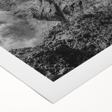 Coastal Wall Art - Black and White Ocean Waves on Rocky Shoreline Print