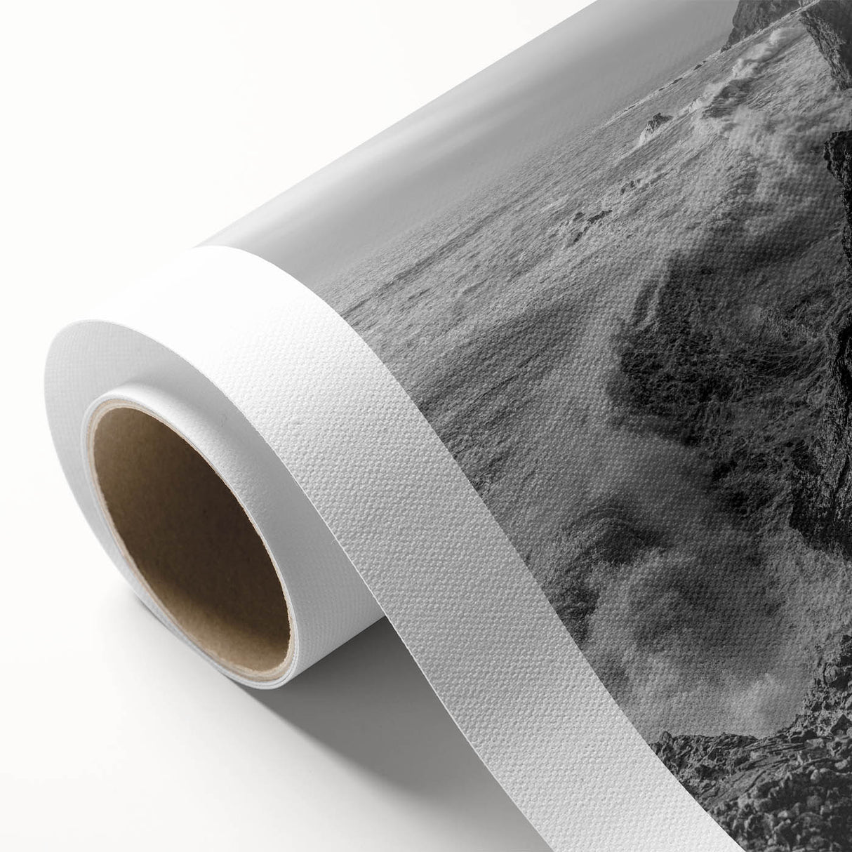 Coastal Wall Art - Black and White Ocean Waves on Rocky Shoreline Print