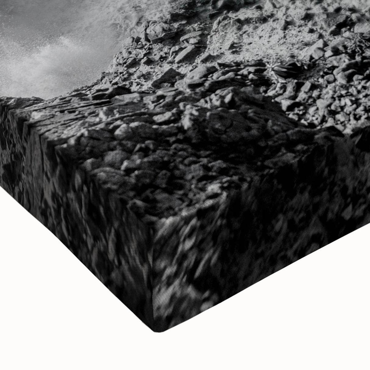 Coastal Wall Art - Black and White Ocean Waves on Rocky Shoreline Print