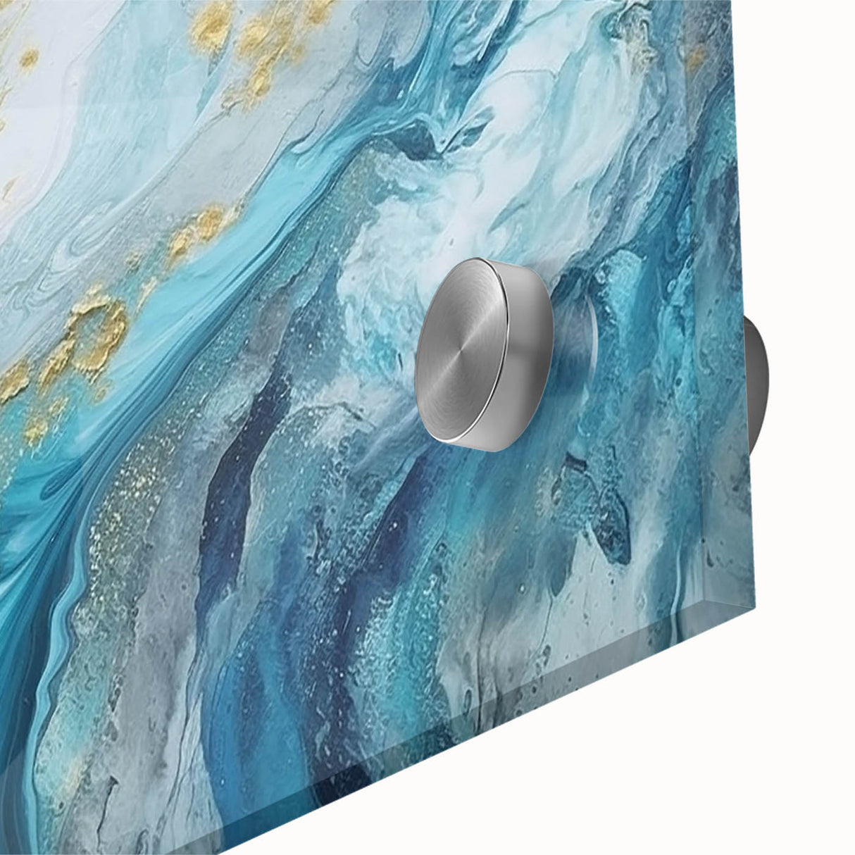 Abstract Coastal Wall Art – Ocean Blues and Gold Accents Beach Print