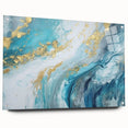 Abstract Coastal Wall Art – Ocean Blues and Gold Accents Beach Print