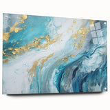 Abstract Coastal Wall Art – Ocean Blues and Gold Accents Beach Print