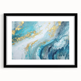 Abstract Coastal Wall Art – Ocean Blues and Gold Accents Beach Print