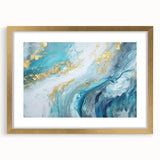 Abstract Coastal Wall Art – Ocean Blues and Gold Accents Beach Print