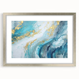 Abstract Coastal Wall Art – Ocean Blues and Gold Accents Beach Print