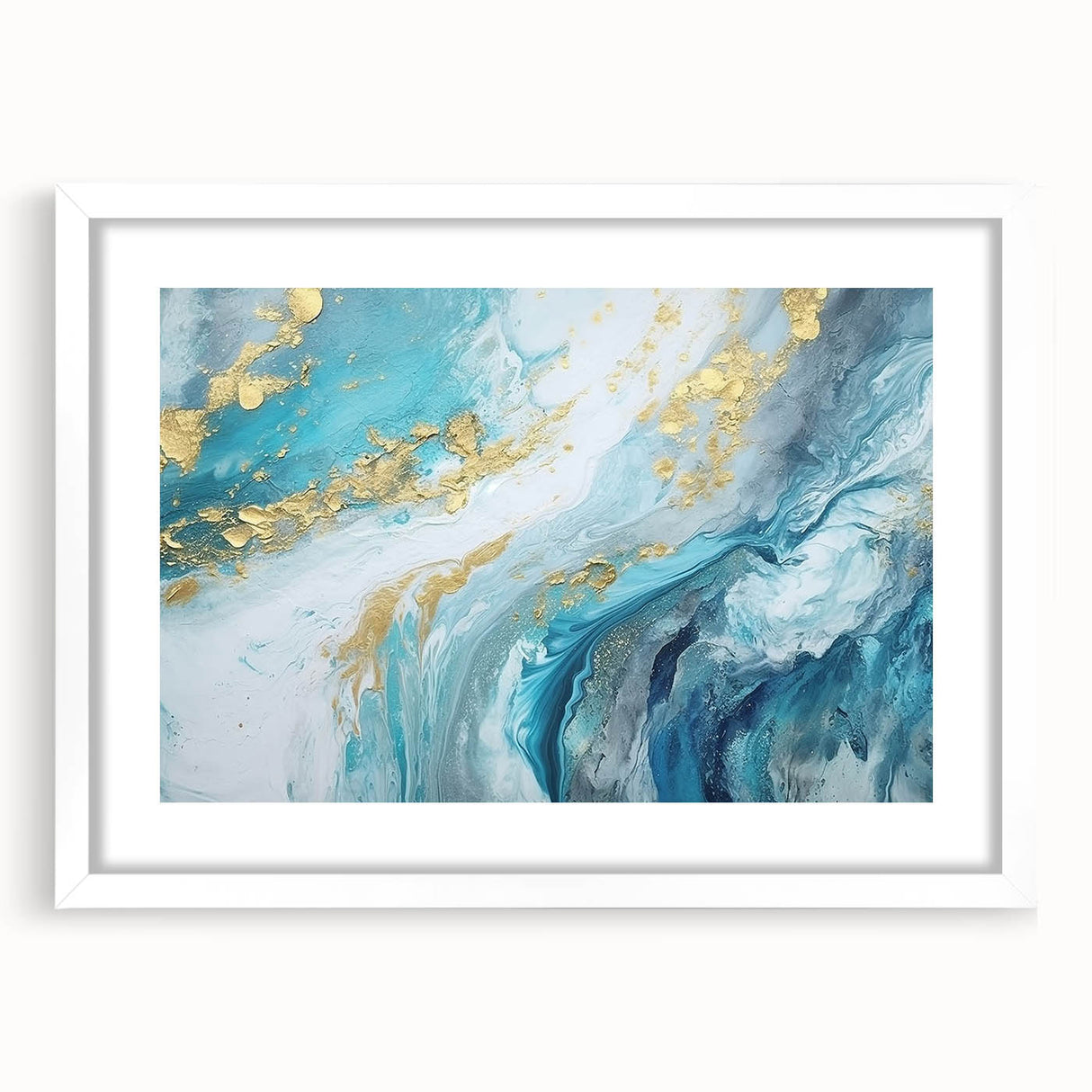 Abstract Coastal Wall Art – Ocean Blues and Gold Accents Beach Print