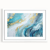Abstract Coastal Wall Art – Ocean Blues and Gold Accents Beach Print