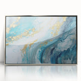 Abstract Coastal Wall Art – Ocean Blues and Gold Accents Beach Print