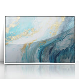 Abstract Coastal Wall Art – Ocean Blues and Gold Accents Beach Print