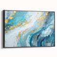 Abstract Coastal Wall Art – Ocean Blues and Gold Accents Beach Print