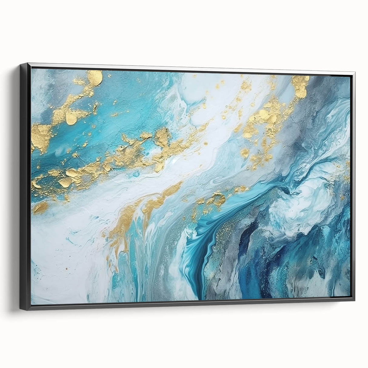 Abstract Coastal Wall Art – Ocean Blues and Gold Accents Beach Print
