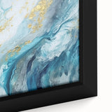 Abstract Coastal Wall Art – Ocean Blues and Gold Accents Beach Print