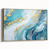 Abstract Coastal Wall Art – Ocean Blues and Gold Accents Beach Print