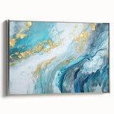 Abstract Coastal Wall Art – Ocean Blues and Gold Accents Beach Print