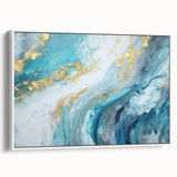 Abstract Coastal Wall Art – Ocean Blues and Gold Accents Beach Print