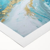 Abstract Coastal Wall Art – Ocean Blues and Gold Accents Beach Print