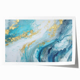 Abstract Coastal Wall Art – Ocean Blues and Gold Accents Beach Print