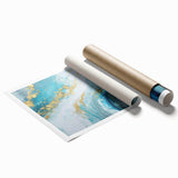 Abstract Coastal Wall Art – Ocean Blues and Gold Accents Beach Print