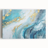 Abstract Coastal Wall Art – Ocean Blues and Gold Accents Beach Print