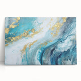 Abstract Coastal Wall Art – Ocean Blues and Gold Accents Beach Print