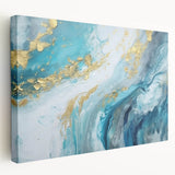 Abstract Coastal Wall Art – Ocean Blues and Gold Accents Beach Print