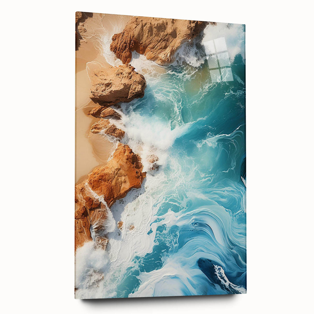 Coastal Wall Art - Ocean Waves Crashing on Rocky Shore Beach-Themed Print