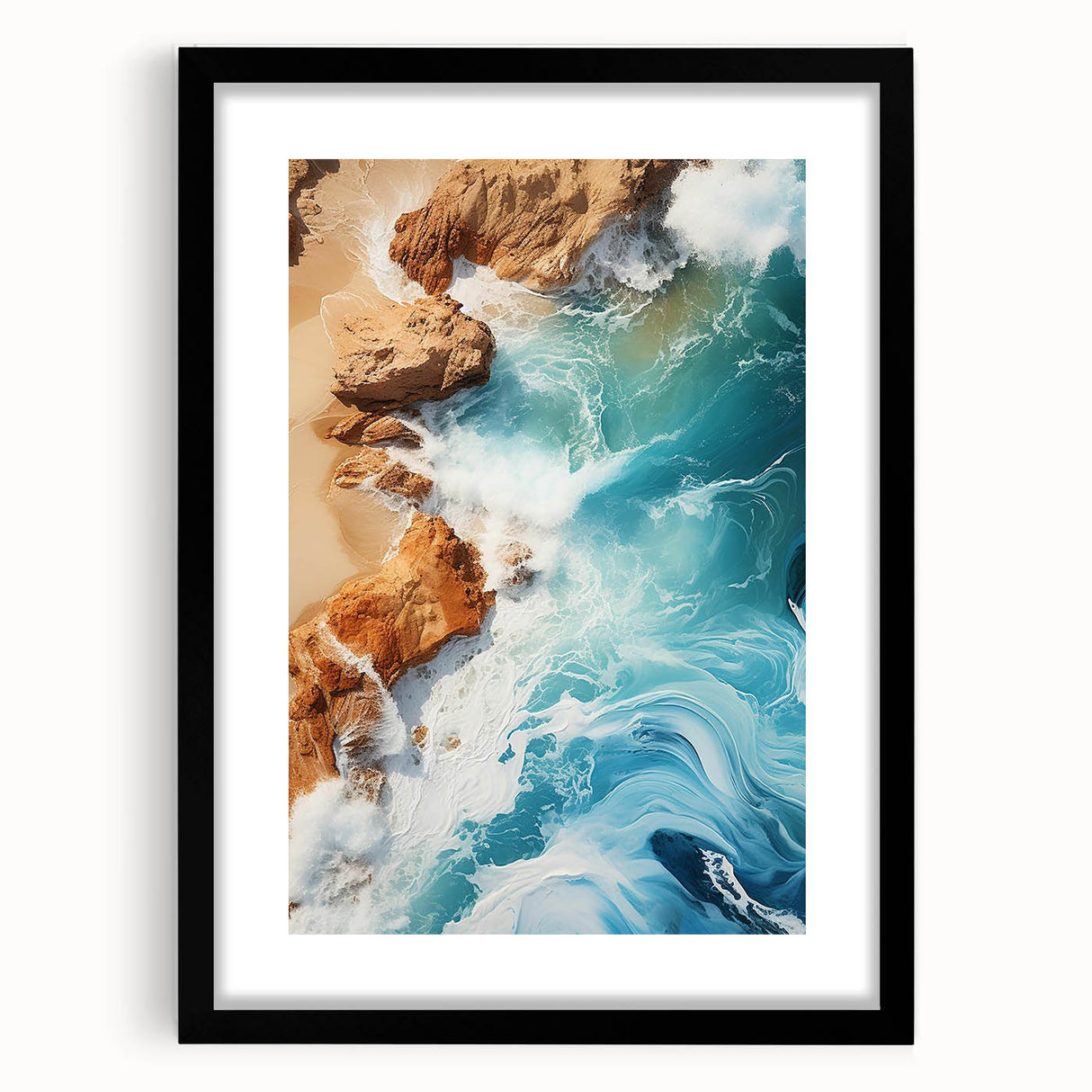 Coastal Wall Art - Ocean Waves Crashing on Rocky Shore Beach-Themed Print