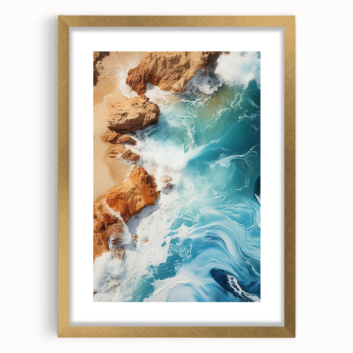 Coastal Wall Art - Ocean Waves Crashing on Rocky Shore Beach-Themed Print