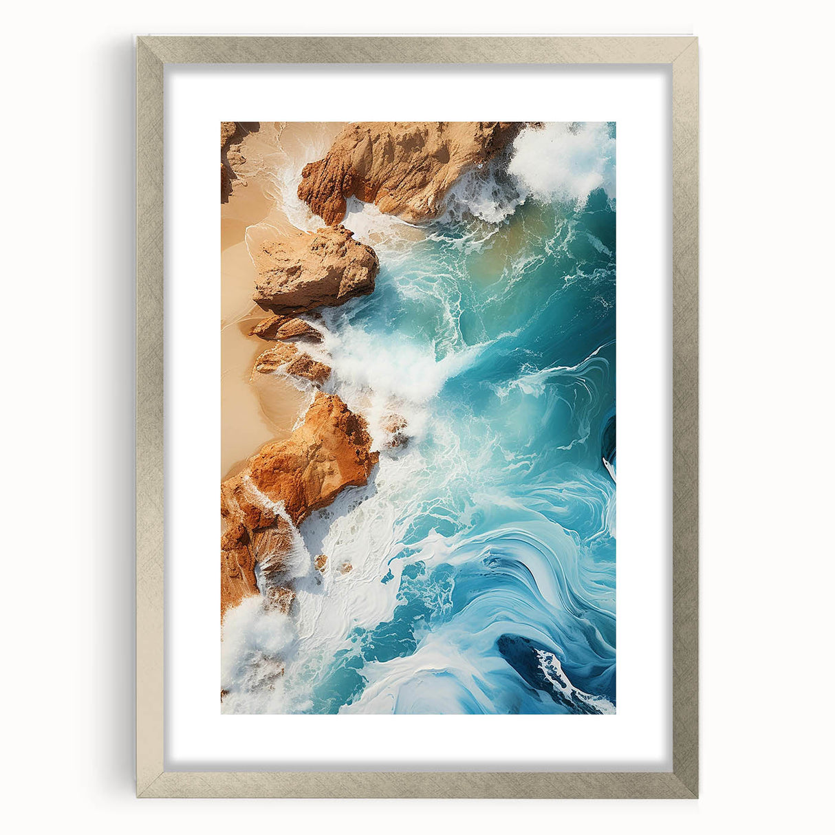 Coastal Wall Art - Ocean Waves Crashing on Rocky Shore Beach-Themed Print