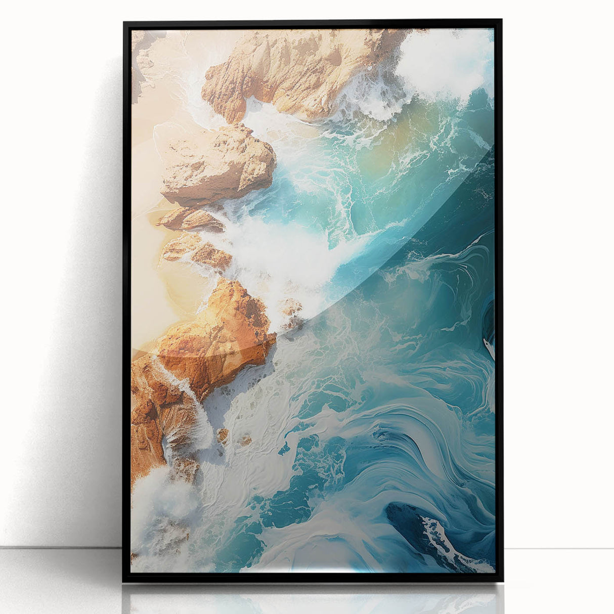 Coastal Wall Art - Ocean Waves Crashing on Rocky Shore Beach-Themed Print