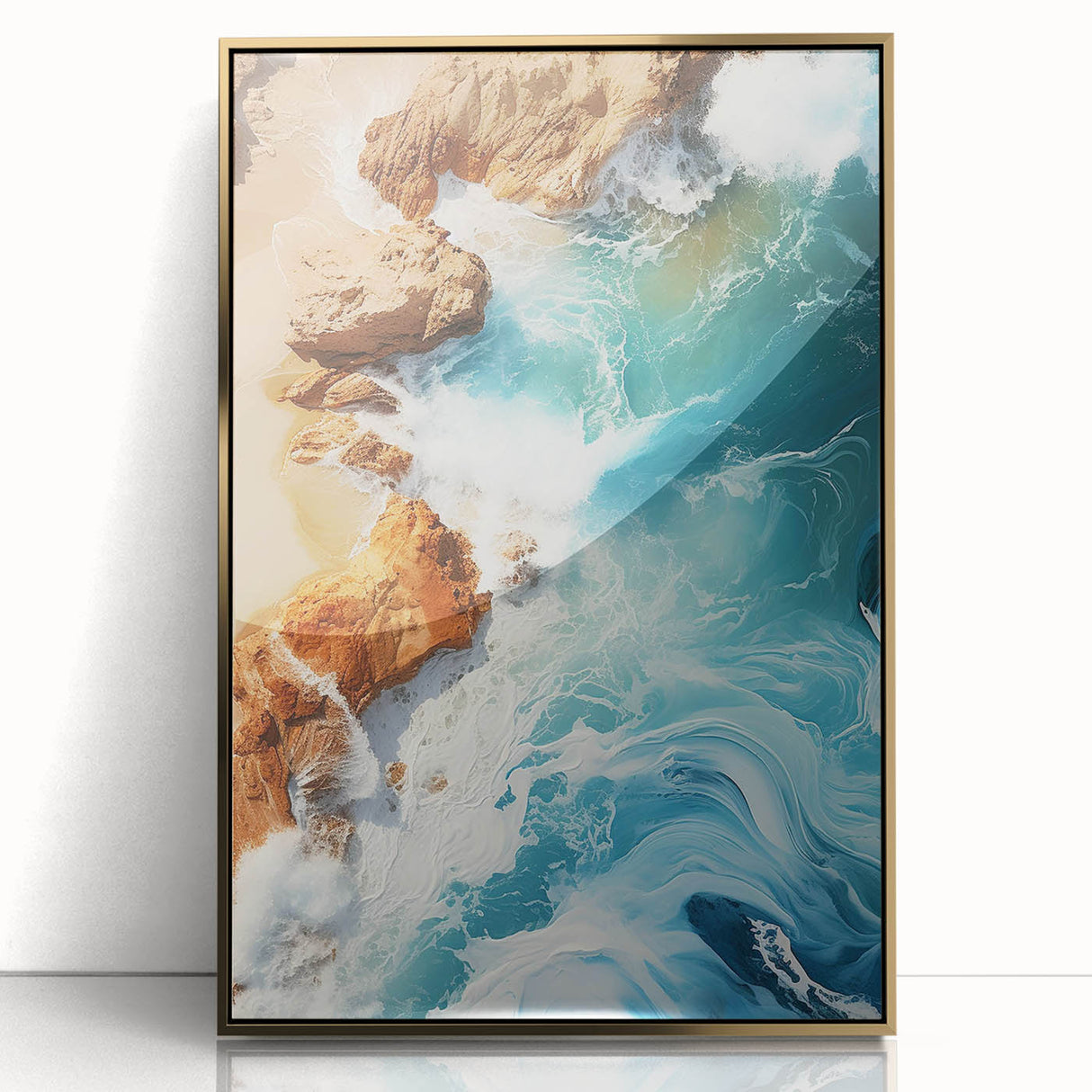 Coastal Wall Art - Ocean Waves Crashing on Rocky Shore Beach-Themed Print