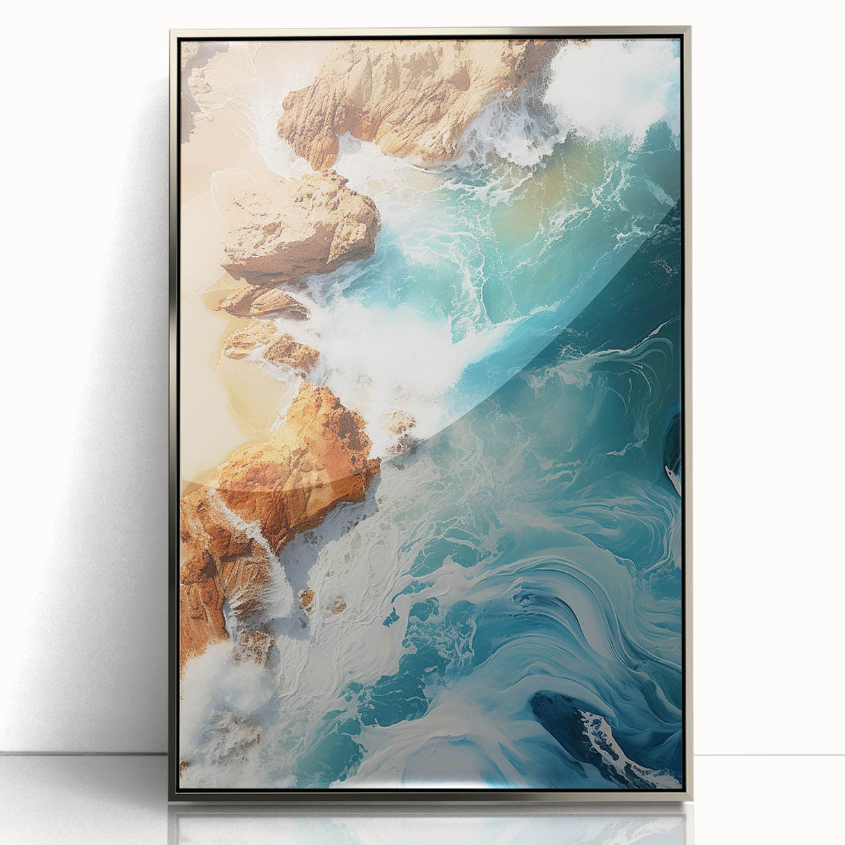 Coastal Wall Art - Ocean Waves Crashing on Rocky Shore Beach-Themed Print
