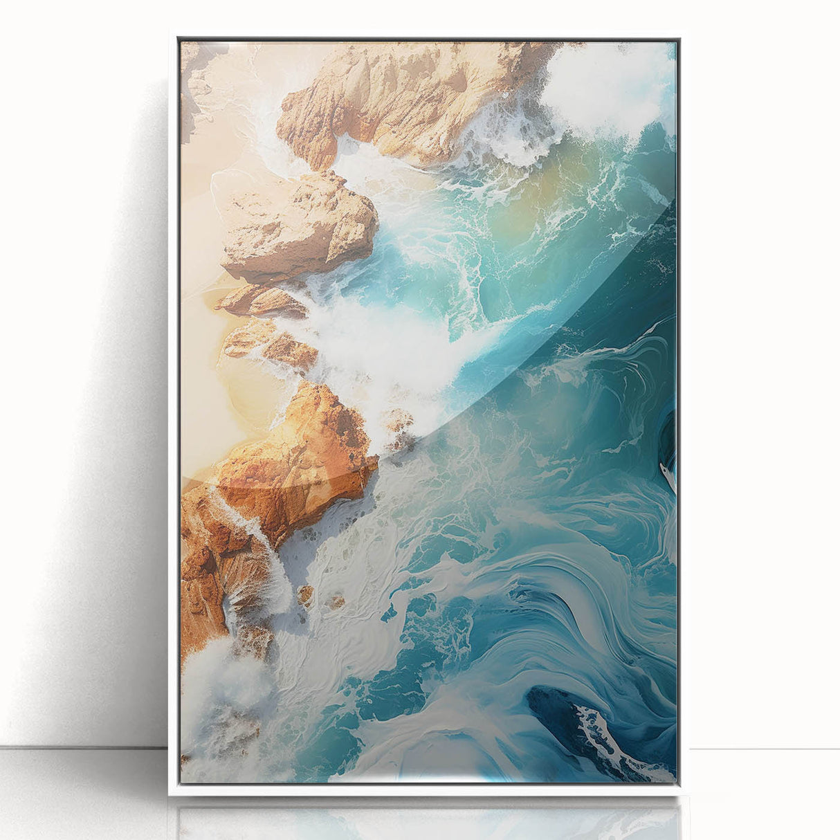 Coastal Wall Art - Ocean Waves Crashing on Rocky Shore Beach-Themed Print