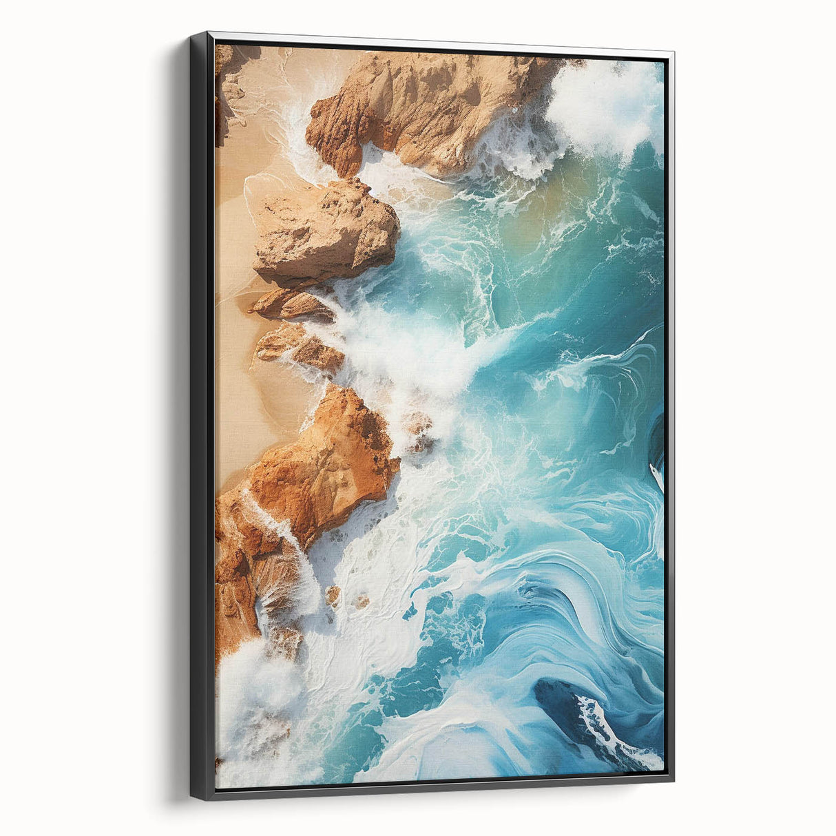Coastal Wall Art - Ocean Waves Crashing on Rocky Shore Beach-Themed Print