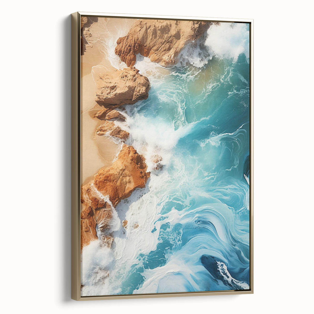 Coastal Wall Art - Ocean Waves Crashing on Rocky Shore Beach-Themed Print
