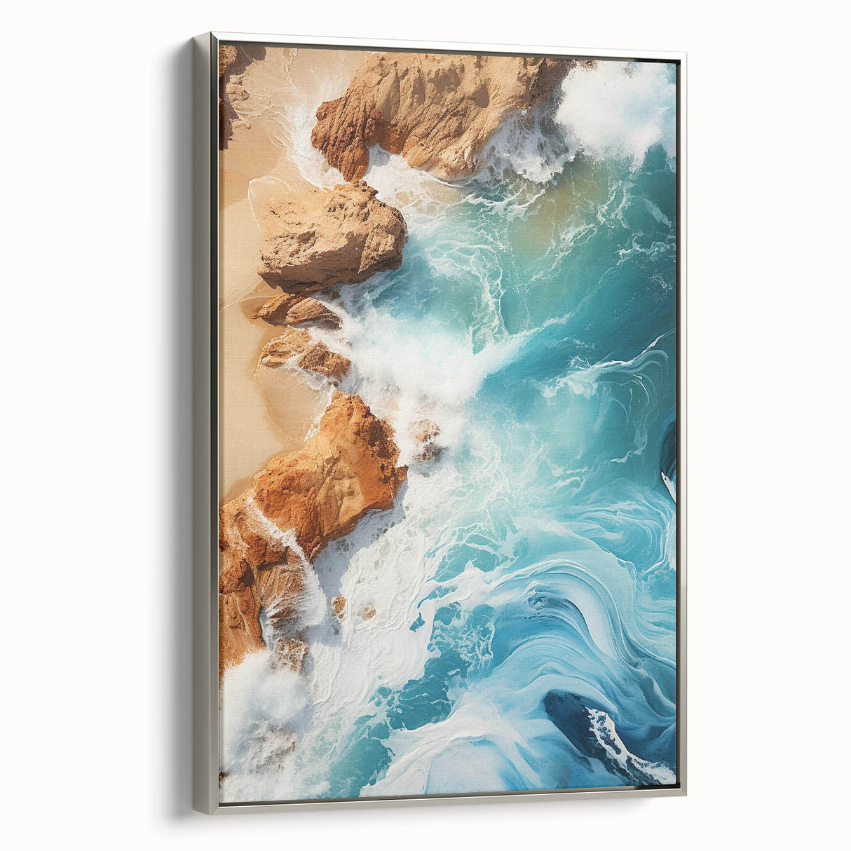 Coastal Wall Art - Ocean Waves Crashing on Rocky Shore Beach-Themed Print