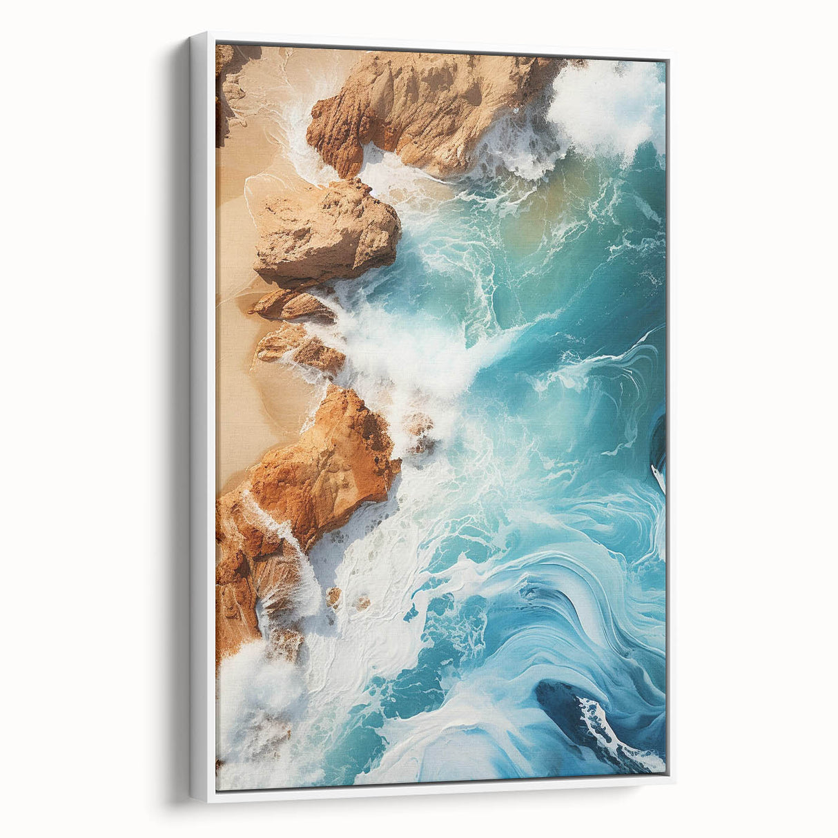 Coastal Wall Art - Ocean Waves Crashing on Rocky Shore Beach-Themed Print