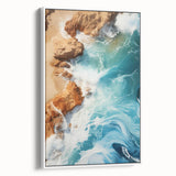 Coastal Wall Art - Ocean Waves Crashing on Rocky Shore Beach-Themed Print