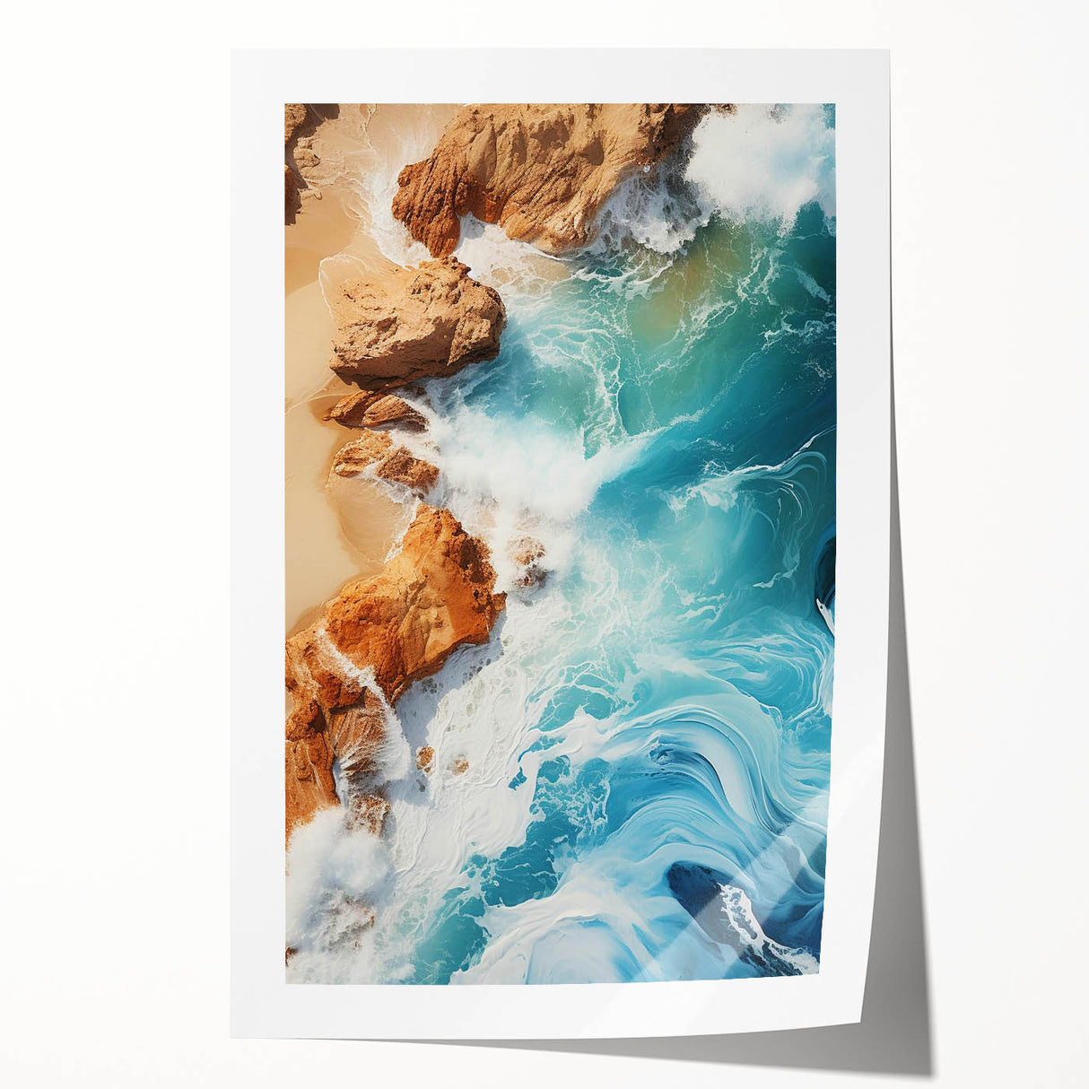 Coastal Wall Art - Ocean Waves Crashing on Rocky Shore Beach-Themed Print
