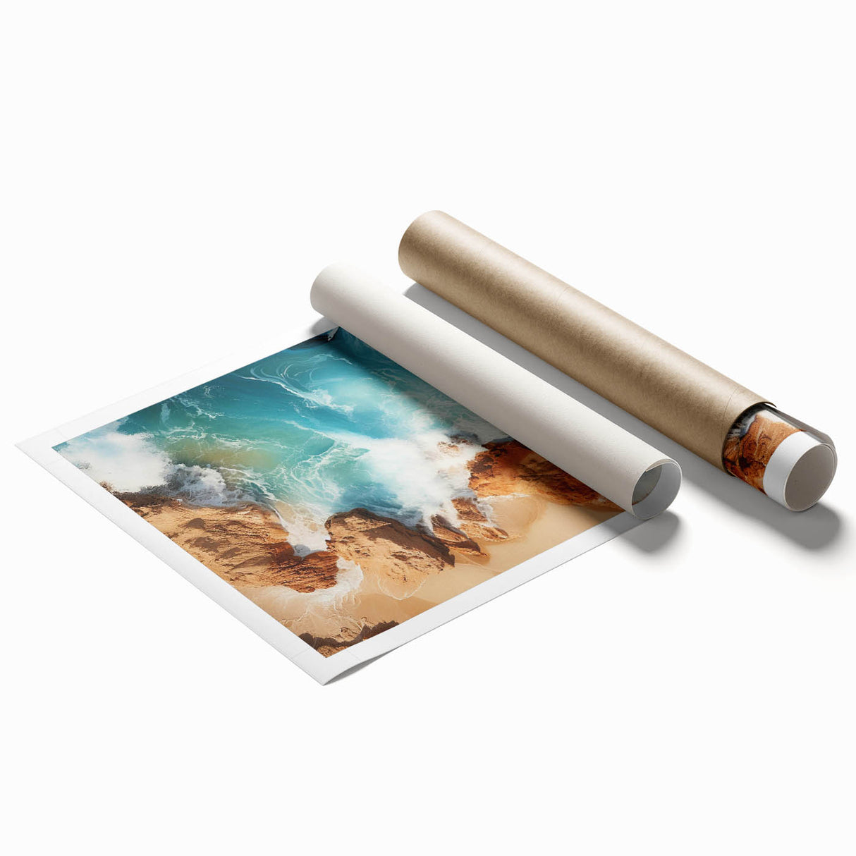 Coastal Wall Art - Ocean Waves Crashing on Rocky Shore Beach-Themed Print