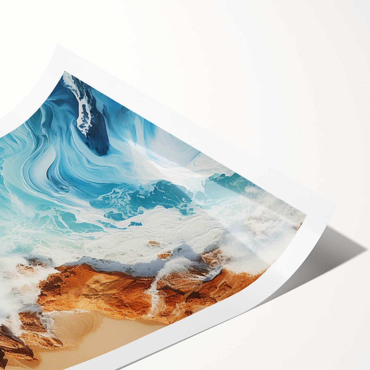 Coastal Wall Art - Ocean Waves Crashing on Rocky Shore Beach-Themed Print