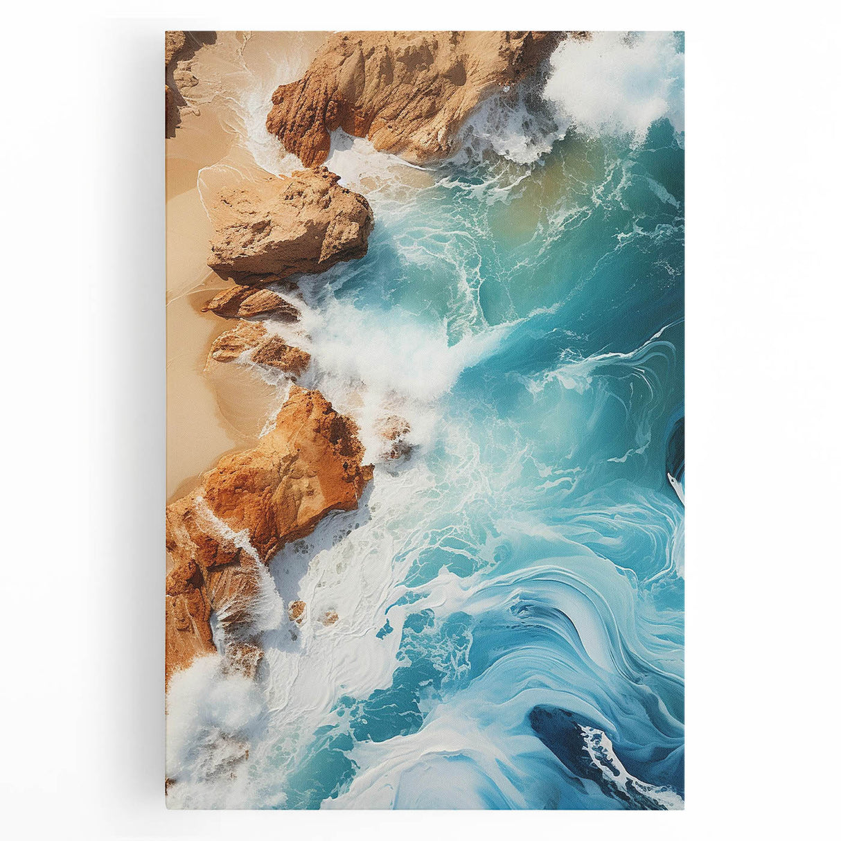 Coastal Wall Art - Ocean Waves Crashing on Rocky Shore Beach-Themed Print