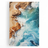 Coastal Wall Art - Ocean Waves Crashing on Rocky Shore Beach-Themed Print