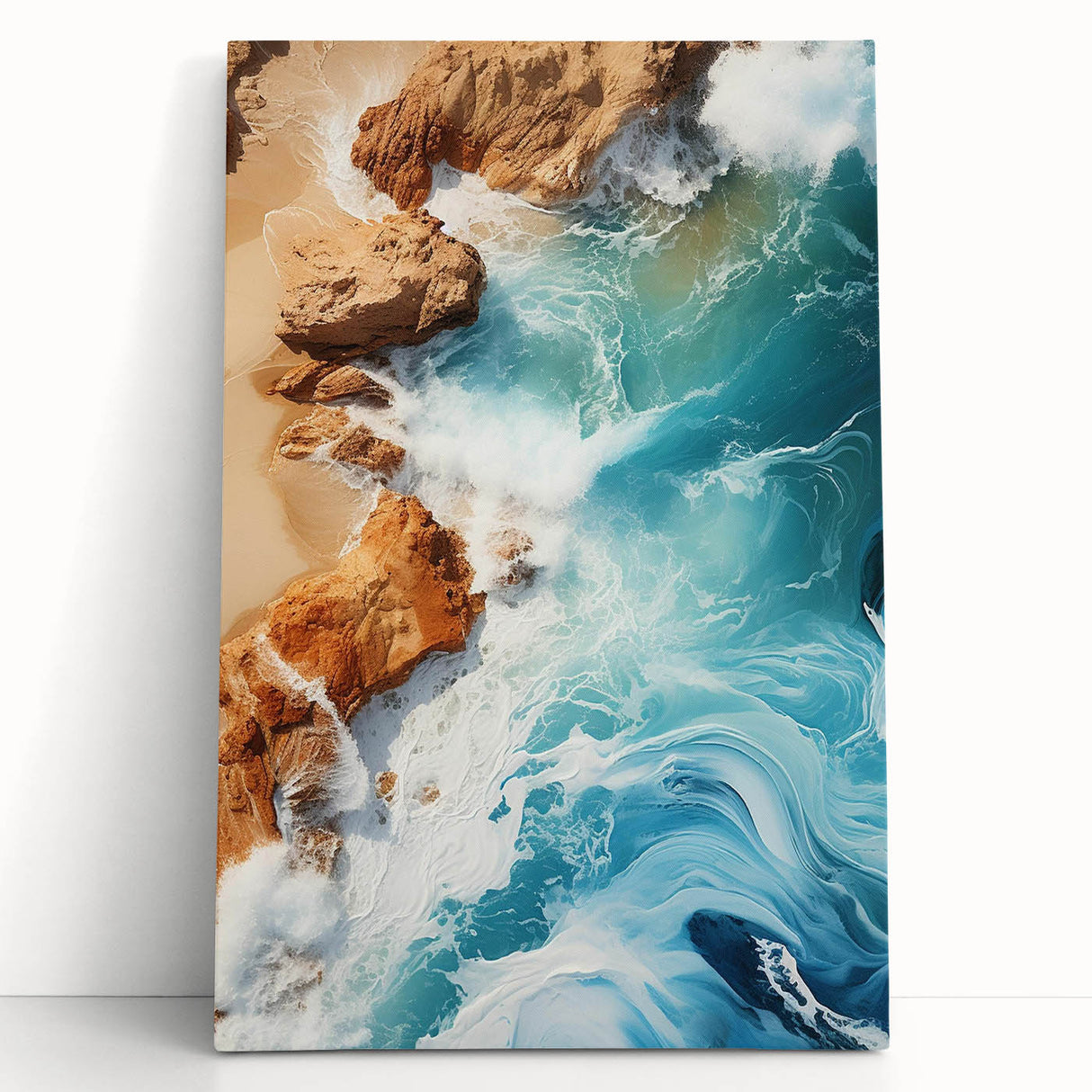 Coastal Wall Art - Ocean Waves Crashing on Rocky Shore Beach-Themed Print