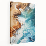 Coastal Wall Art - Ocean Waves Crashing on Rocky Shore Beach-Themed Print