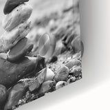 Coastal Wall Art - Black and White Stacked Stones Beach-Themed Print