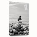 Coastal Wall Art - Black and White Stacked Stones Beach-Themed Print